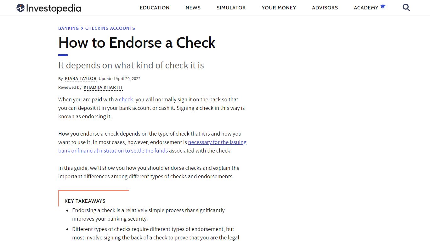 How to Endorse a Check - Investopedia